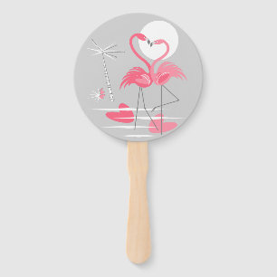 Flamingo Love Text hand fan round