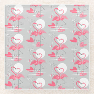Flamingo Love Tiled coaster glass