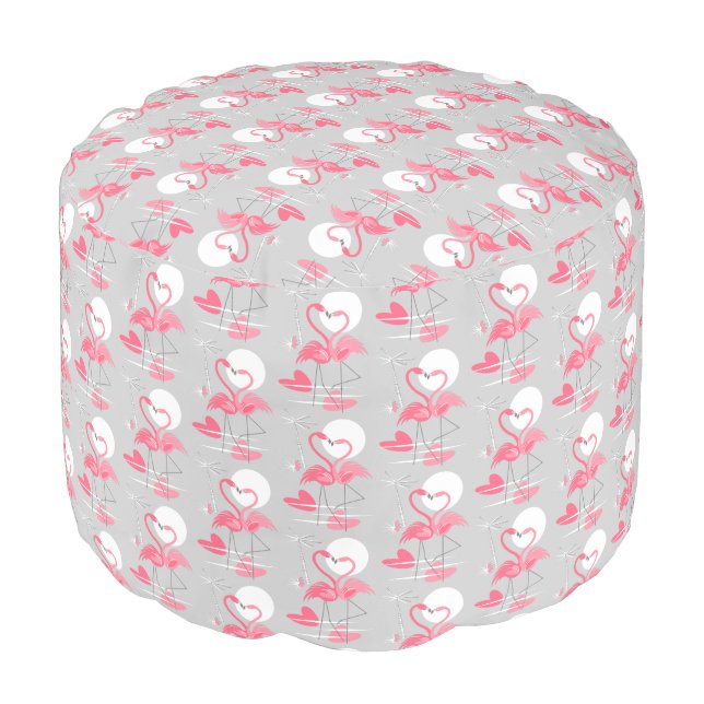 Flamingo Love Tiled pouf round (Angled Front)
