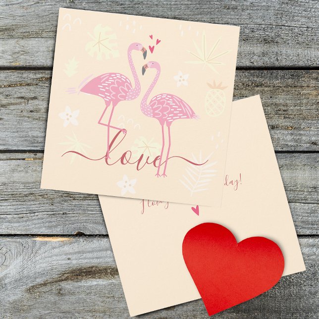 Flamingo Love Valentines Flat Card (Flamingo Love Valentines Card)