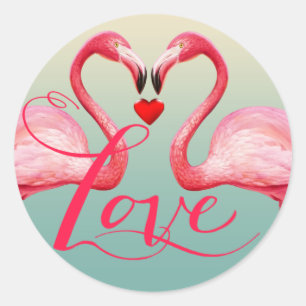 Flamingo Love Wedding Favor mint blue Classic Round Sticker