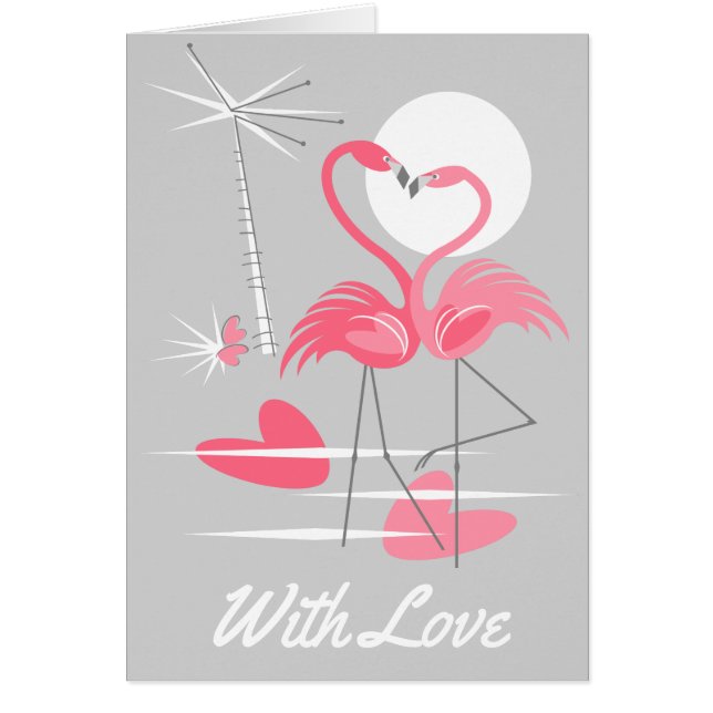 Flamingo Love With Love inside text gray Cards (Front)