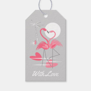 Flamingo Love With Love pink back gift tags
