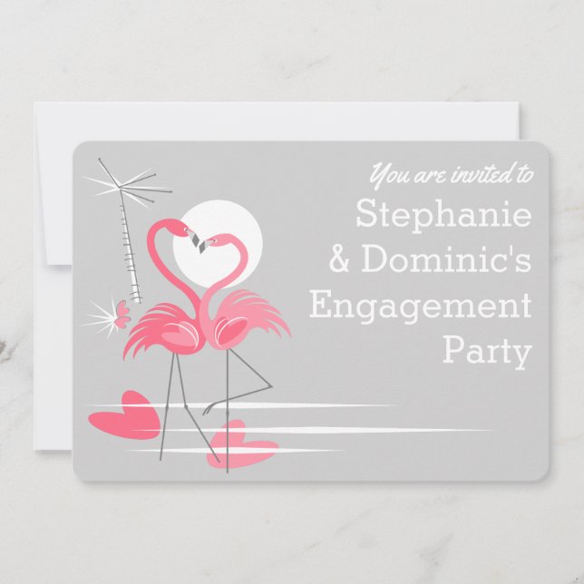 Flamingo Love 'You are invited' Engagement rounded Invitation (Front)