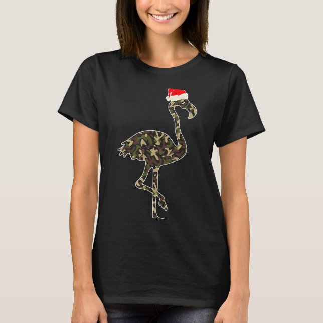 Flamingo Lover Christmas Santa Hat Camouflage Illu T-Shirt (Front)