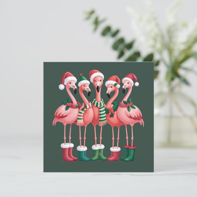 Flamingo Lover Gift Christmas Merry Xmas Holiday Card (Standing Front)