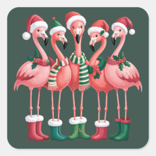 Flamingo Lover Gift Christmas Merry Xmas Square Sticker