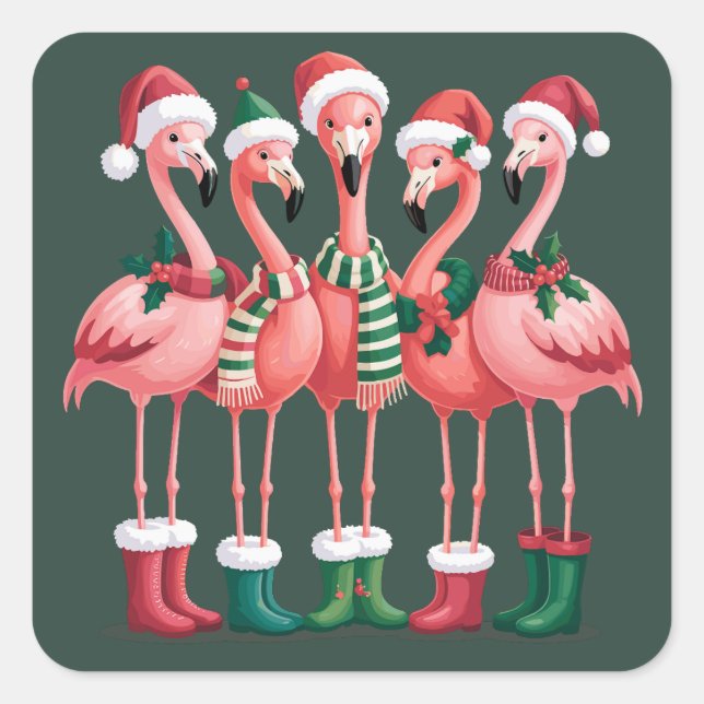 Flamingo Lover Gift Christmas Merry Xmas Square Sticker (Front)