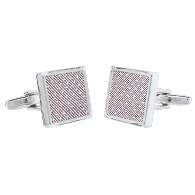 Flamingo Lover Pink Bird Diagonal Stripes Cufflinks (Angled)