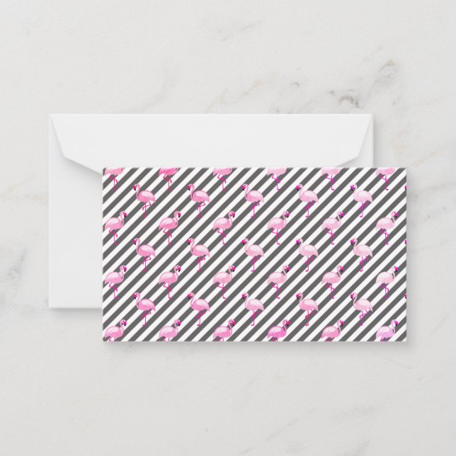 Flamingo Lover Pink Bird Diagonal Stripes Note Card (Front)