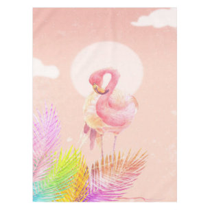 Flamingo Lovers Cute Flamingo Bird With Leaves Tablecloth