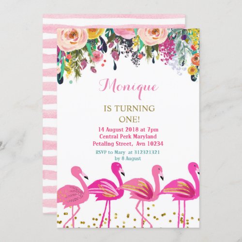 Flamingo Luau birthday invitation