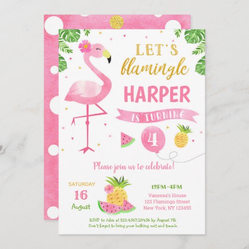 Flamingo Luau Birthday Party Invitations