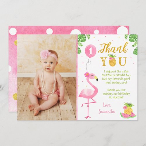 Flamingo Luau First 1st Birthday Thank You Cards