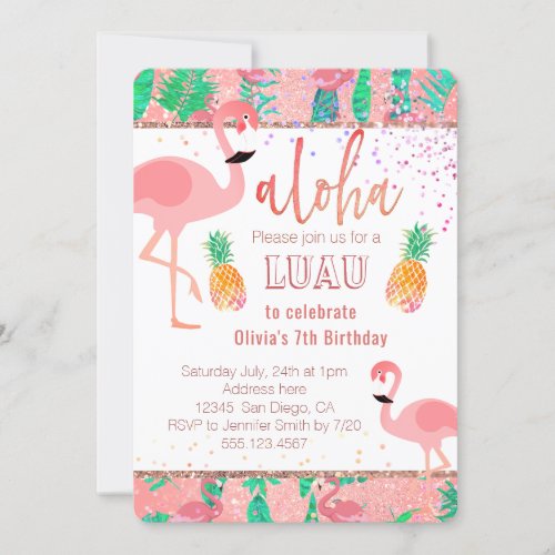 flamingo luau party invitation