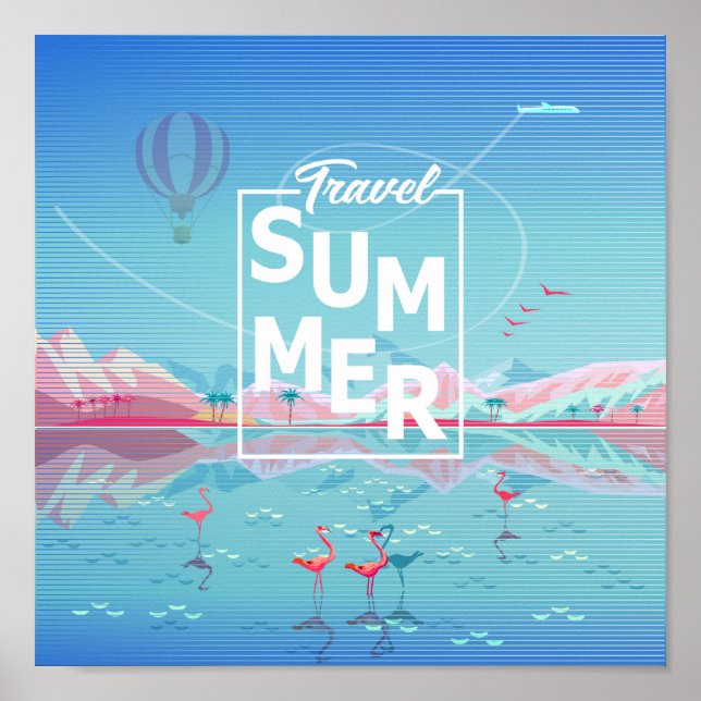 Flamingo, Magic Travel, Summer Tropical Sea Beach Poster (Front)