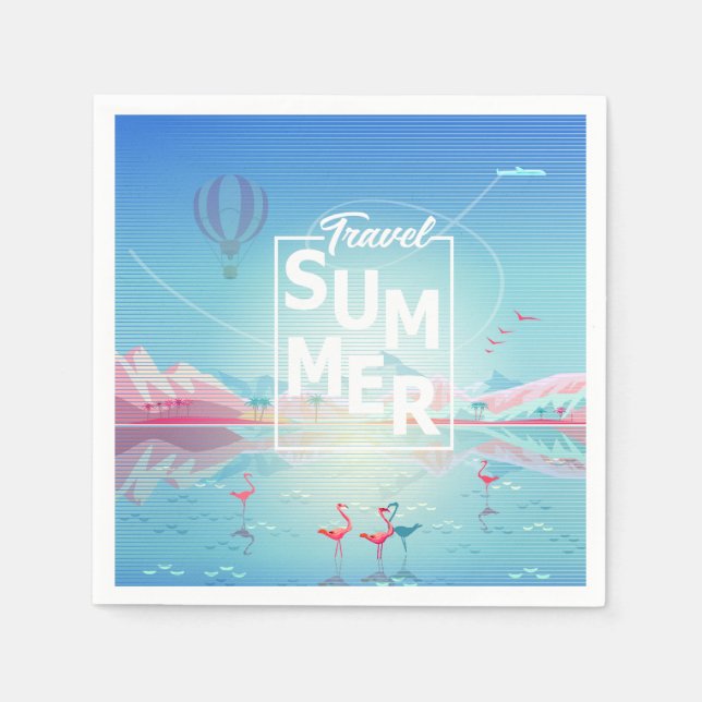 Flamingo, Magic Travel, Tropical Sea Beach, Trendy Napkins (Front)