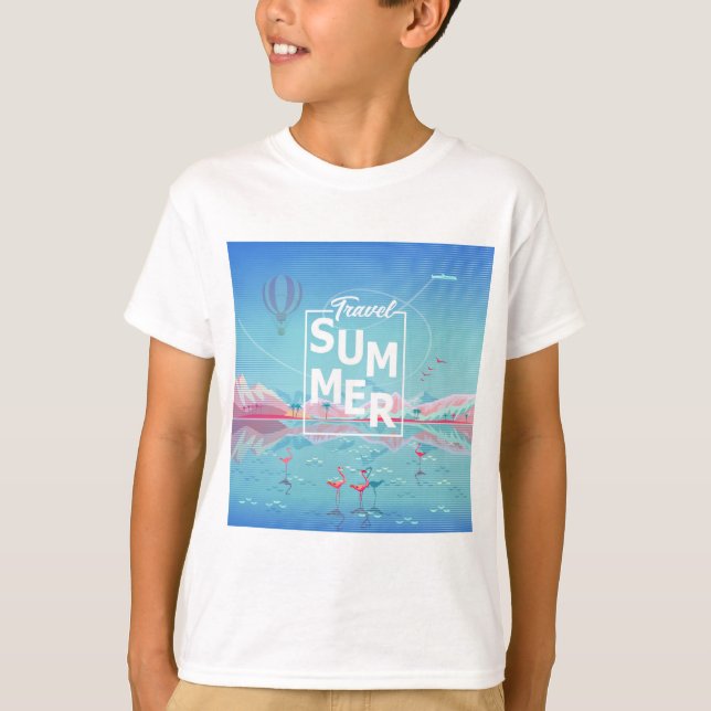 Flamingo, Magic Travel, Tropical Sea Beach, Trendy T-Shirt (Front)