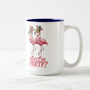 Flamingo Mardi Gras Party Goers Two-Tone Coffee Mug