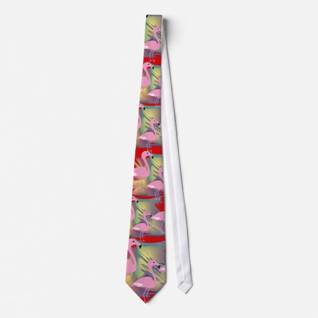 Flamingo Men's Tie, Artist Drawn, Unique Graphics Tie (Front)
