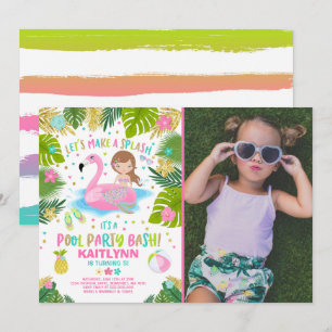 Flamingo & Mermaid Pool Party Invitation Tropical