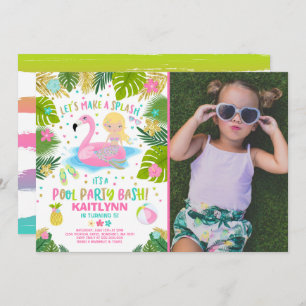 Flamingo & Mermaid Pool Party Invitation Tropical