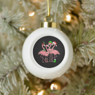 Flamingo Merry Christmas Funny Flamingo Lover Gift Ceramic Ball Christmas Ornament