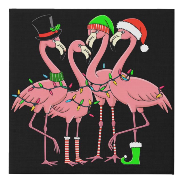 Flamingo Merry Christmas Funny Flamingo Lover Gift Faux Canvas Print (Front)