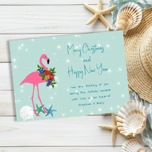 Flamingo Merry Christmas Message Flat Holiday Card