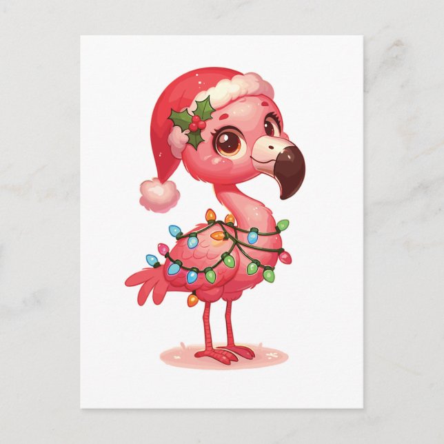 Flamingo Merry Christmas Winter Animals Flamingos Holiday Postcard (Front)