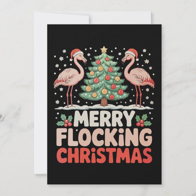 Flamingo Merry Flocking Christmas Funny Xmas Holiday Card (Front)