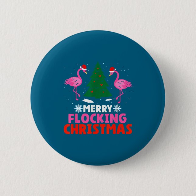 Flamingo Merry Flocking Christmas Funny Xmas Men W Button (Front)