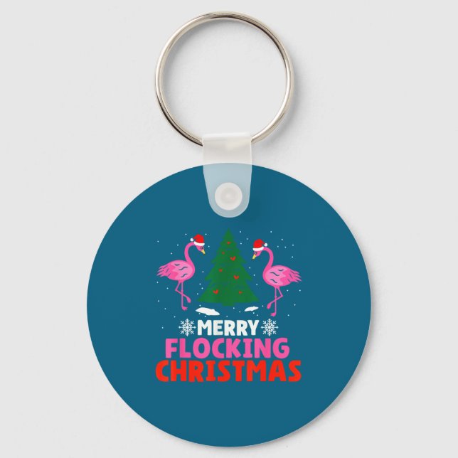 Flamingo Merry Flocking Christmas Funny Xmas Men W Keychain (Front)