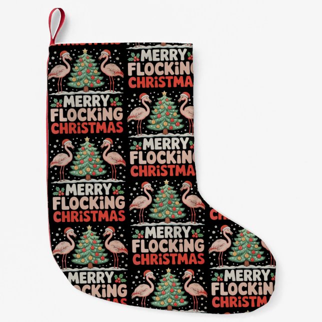 Flamingo Merry Flocking Christmas Funny Xmas Small Christmas Stocking (Front)