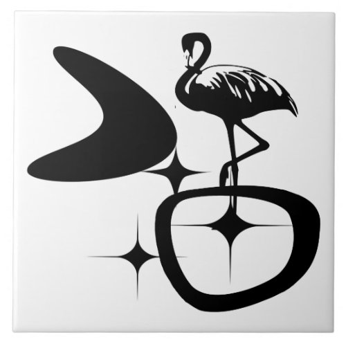 Flamingo MidCentury Modern Atomic Retro Shapes Ceramic Tile