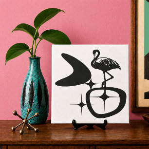 Flamingo MidCentury Modern Atomic Retro Shapes Ceramic Tile