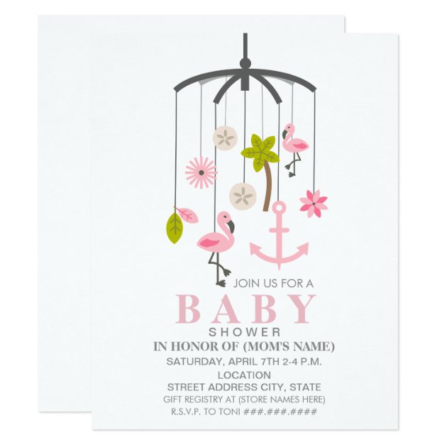 Flamingo Mobile Girl Modern Baby Shower Invitation