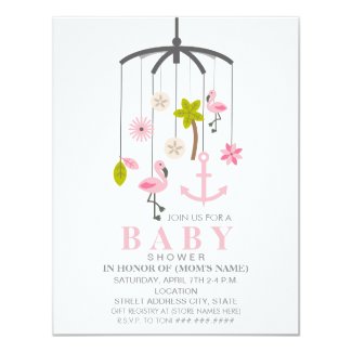 Flamingo Mobile Girl Modern Baby Shower Card