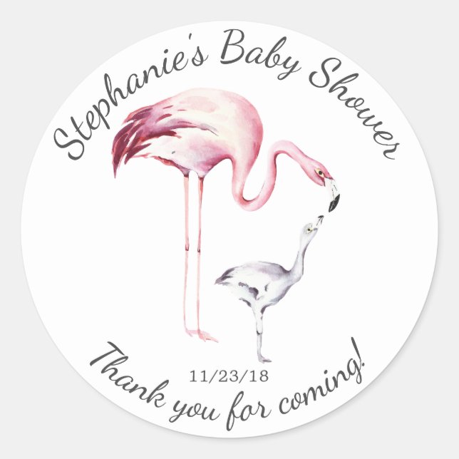 Flamingo Mom Baby Shower Favor Sticker (Front)