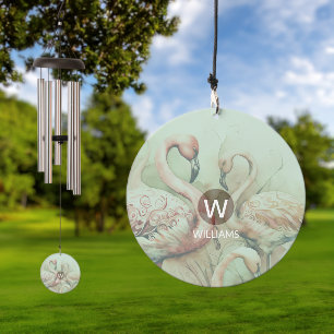 Flamingo Monogram Add Photo to Back Wind Chime