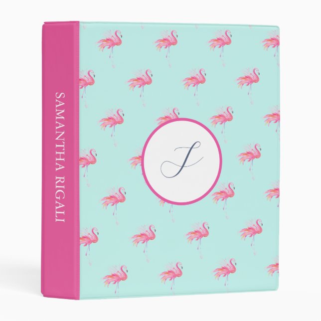 Flamingo Monogram Cute Summer Mini Binders for Her (Front/Spine)