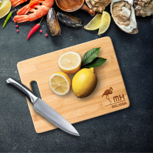 Flamingo Monogram Etched Bamboo Cutting Boards