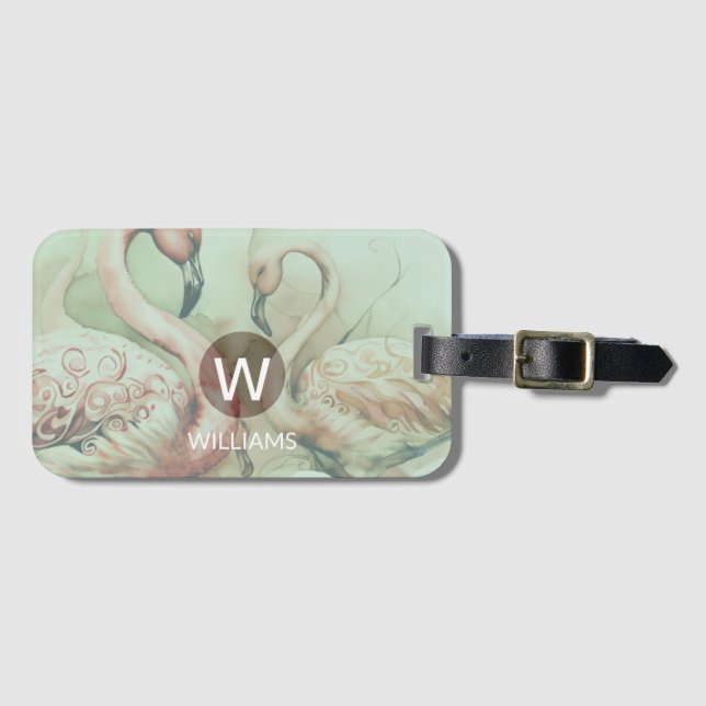 Flamingo Monogram Personalized Luggage Tag (Front Horizontal)