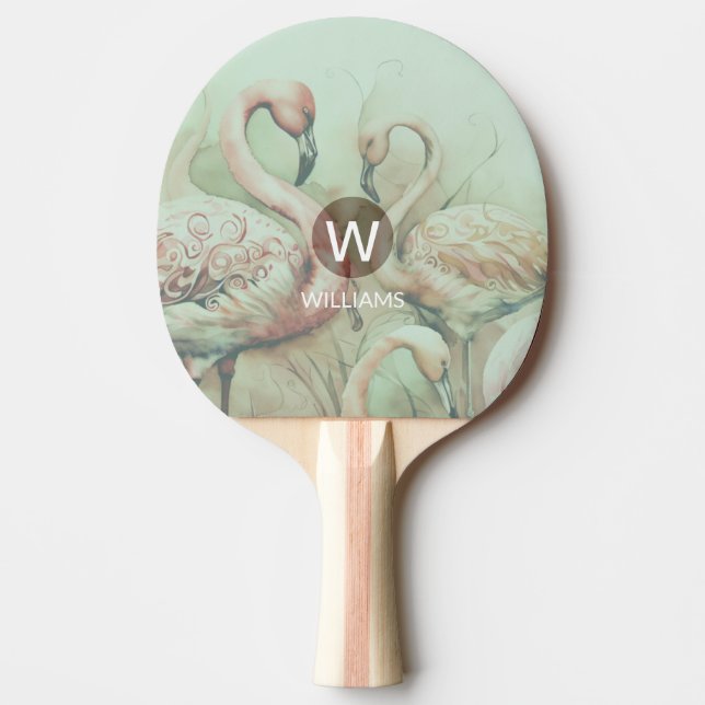 Flamingo Monogram Personalized Ping Pong Paddle (Front)