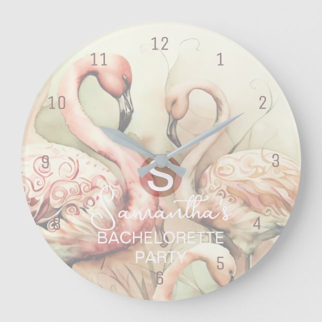 Flamingo Monogram Template Wall Clock (Front)