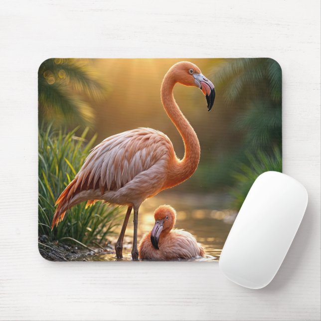 Flamingo Mother and Chick Mouse Pad (With Mouse)