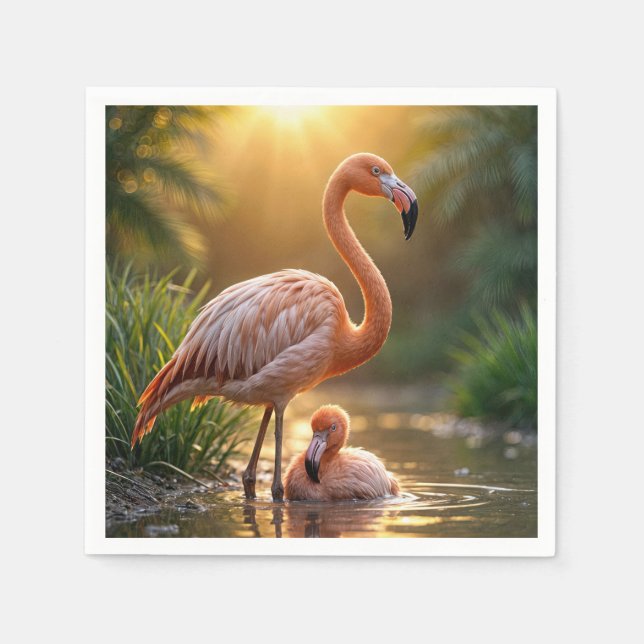 Flamingo Mother and Chick Napkins (Front)