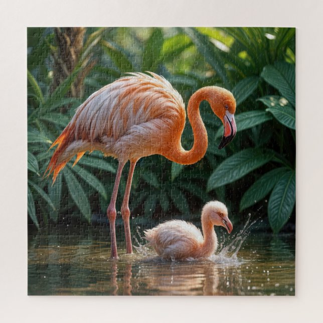 Flamingo Mother With Chick Jigsaw Puzzle (Vertical)