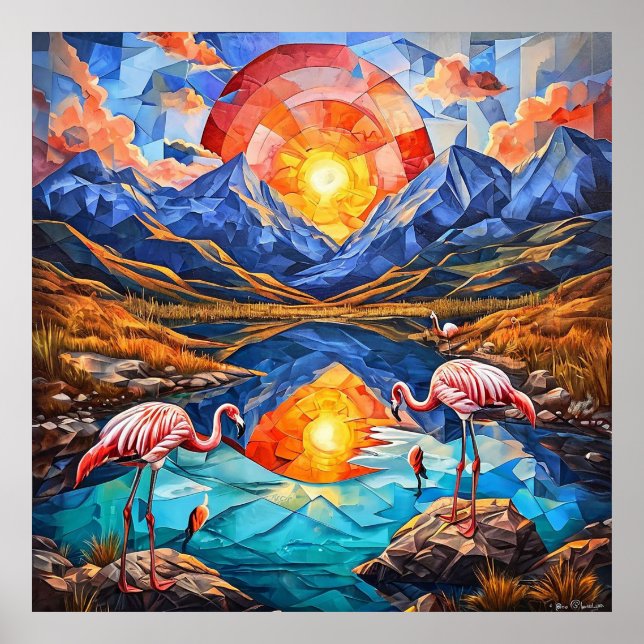 🦩 Flamingo Mountain Lake Decor Gift For Home 🏔️ (Front)