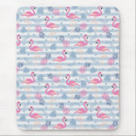 Flamingo Mousepad - Pink & Blue<br><div class="desc">Enhance your desk setup with this vibrant mousepad featuring a playful pattern of pink flamingos, vibrant pineapples, and lush tropical leaves set against a soothing light blue and white striped background. Perfect for adding a splash of fun and color to your workspace, this whimsical mousepad combines functionality and style, making...</div>